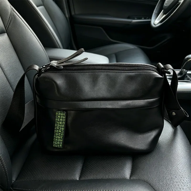Fashion Crossbody Bag Men Soft Leather Men's Crossbody Bags Simple Casual Single Shoulder Messenger Bag Double Zipper Sling Bag