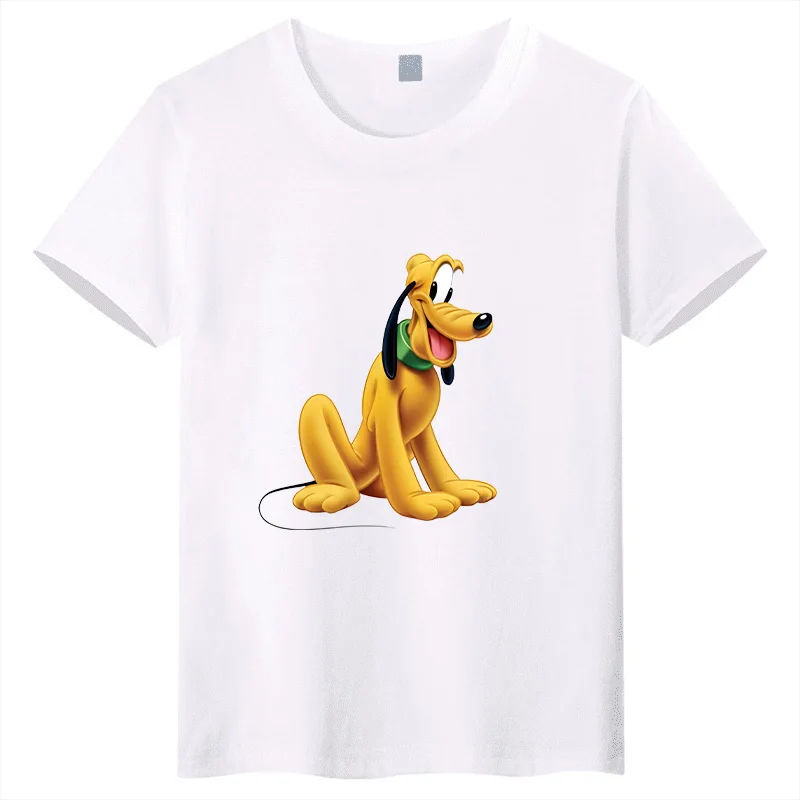 

New Disney Pluto Cartoon Printed Children's T-shirt Pure Cotton Round Neck Casual Top Parent Child T-shirt