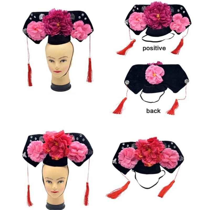 قبعة ملكية تقليدية للنساء قبعة ملكية صينية على شكل زهرة ملكية لحفلات الزفاف وغطاء للرأس