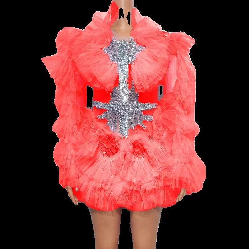 PerconsiderMesh-Jupe Courte Sexy avec Diamant pour Femme, Tenue de Chanteuse, Discothèque, Bar, Équipe de brev, Soirée DJ, Spectacle à Thème