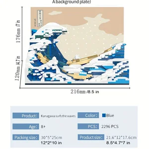 Panasy Kanagawa Surf Puzze, Ukiyo-E, Building Block, Trang trí, Đồ chơi sáng tạo, Bức tranh nổi tiếng thế giới, Quà tặng Bán hàng vinyl Lego chính - 5