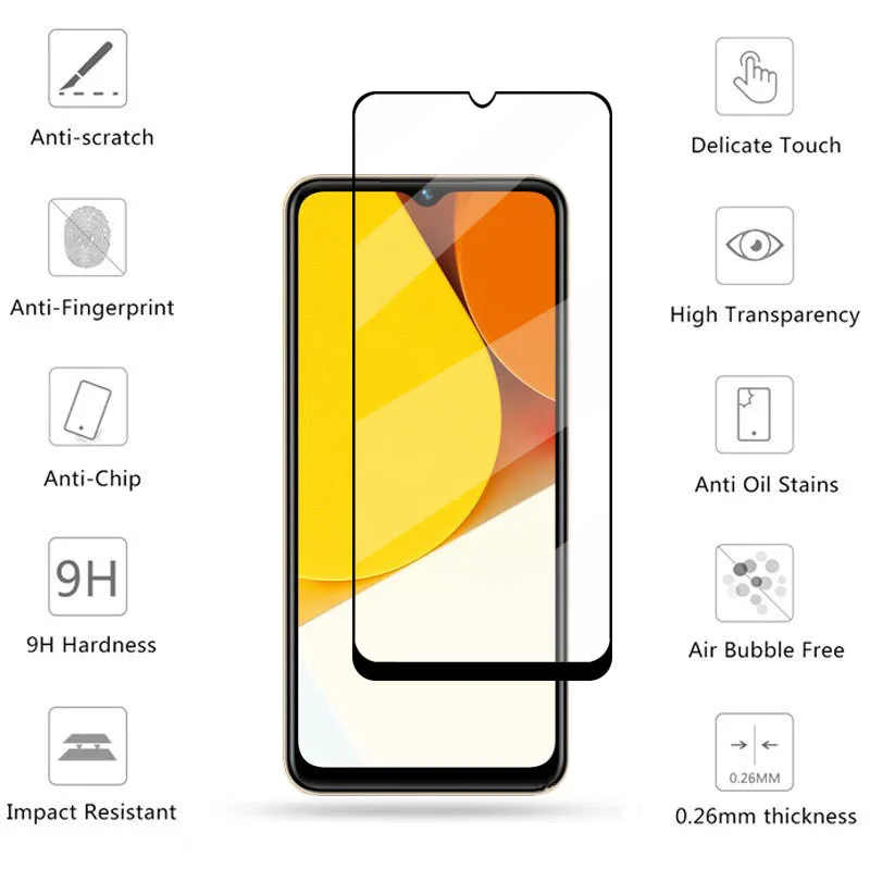 كامل الزجاج ل Vivo Y35 حامي الشاشة ل Vivo Y35 Y33s الزجاج المقسى HD واقية عدسة الهاتف فيلم ل Vivo Y35 الزجاج