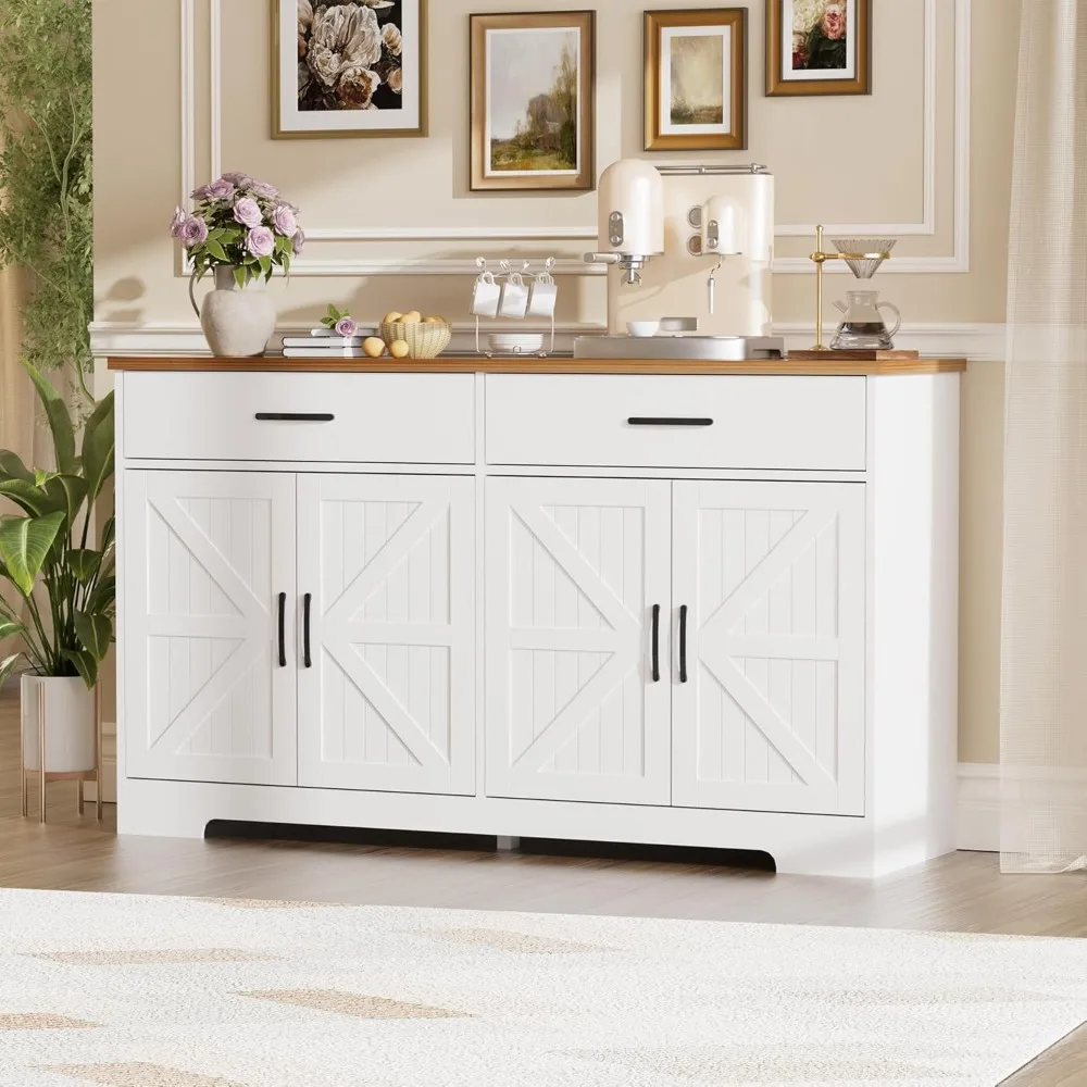 Modern Sideboard Buffet Cabinet with Storage, Farmhouse Kitchen Cabinet Buffet Table with Doors and Drawers, for Dining Room, W
