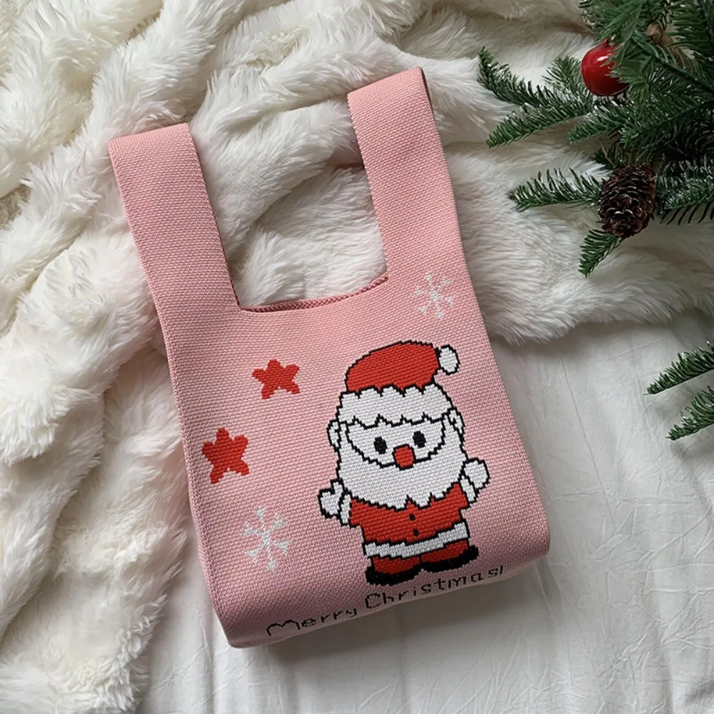 

Милый рождественский подарок, сумка на запястье с узлом, сумка для конфет Санта-Клауса, рождественская вязаная сумка, шерстяная сумка-ведро, тканая большая сумка для девочек