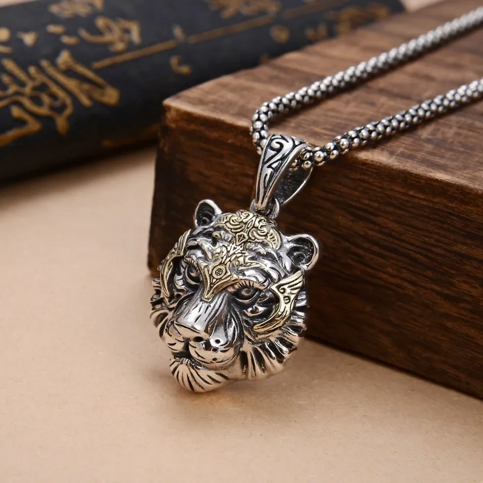 Men's Domineering Tiger Head Pendant Fashion Animal Tiger Necklace Punk Hip-Hop Trendy Casual Jewelry Boyfriend Gift