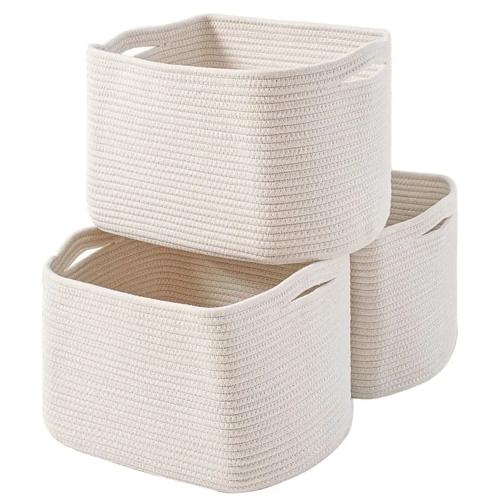 

Baskets for Organizing Shelves, Woven Cotton Rope Bins for Baby Nursery Organization, Book Toy Towel Organizer, 15x11x9.5, 3 Pa