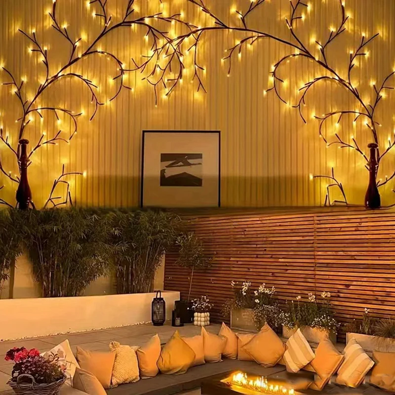 ABAE-72LEDS Lampada pieghevole in rattan di salice, lampada decorativa per albero in rattan, luce notturna per parete camera da letto interna ed esterna