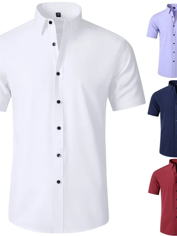 

Эластичная мужская рубашка без заутюживания, приталенного кроя, европейский размер, из тонкой ткани, для повседневной носки, однотонная, простой дизайн.