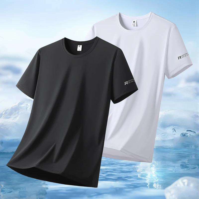 

Летняя мужская модная футболка из ледяного шелка с коротким рукавом для тренировок по баскетболу на открытом воздухе, влагоотводящая, быстросохнущая, повседневная футболка