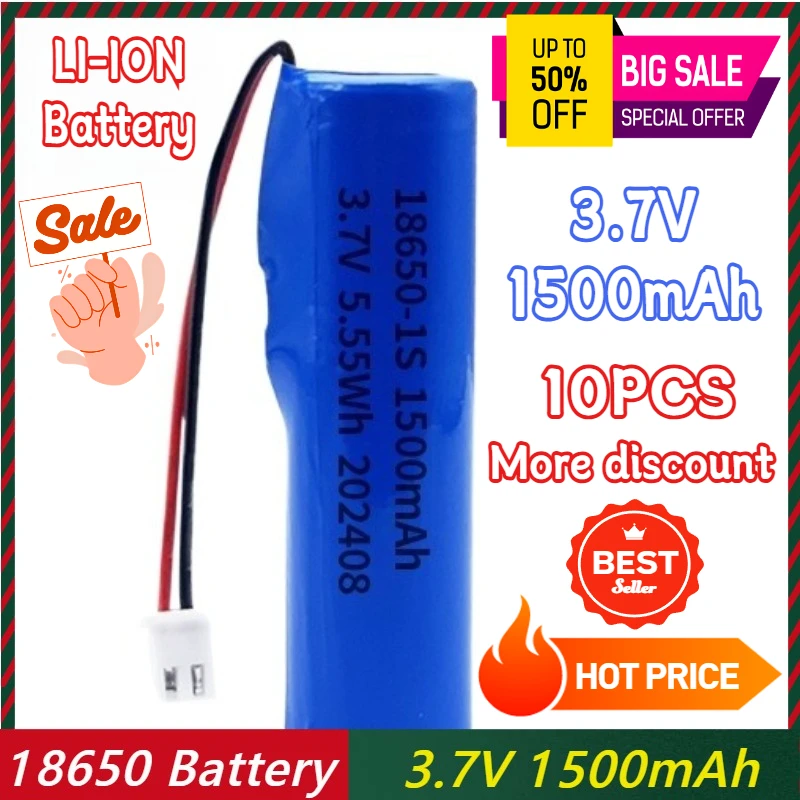 

10PCS 1500mAh 18650 Lithium Battery Pack Lighting Large Capacity Rechargeable Battery with Wire