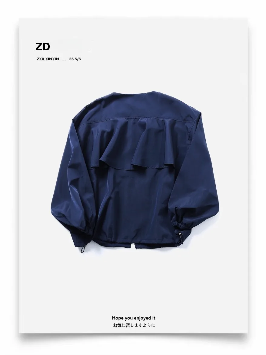 Spring 2026 Women's Zipper round Neck Jacket Retro Windproof Commuter Versatile Top Casual Style Long Sleeve Polyester Fiber