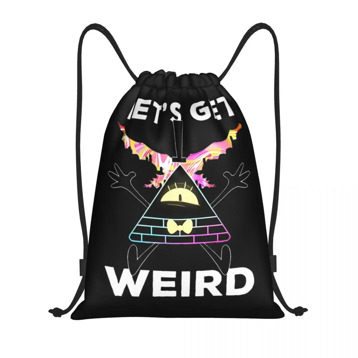 Let's Get Weird Gravity Falls Bill Cipher Drawstring Backpack Sports Gym Sackpack String Bag for Exercise