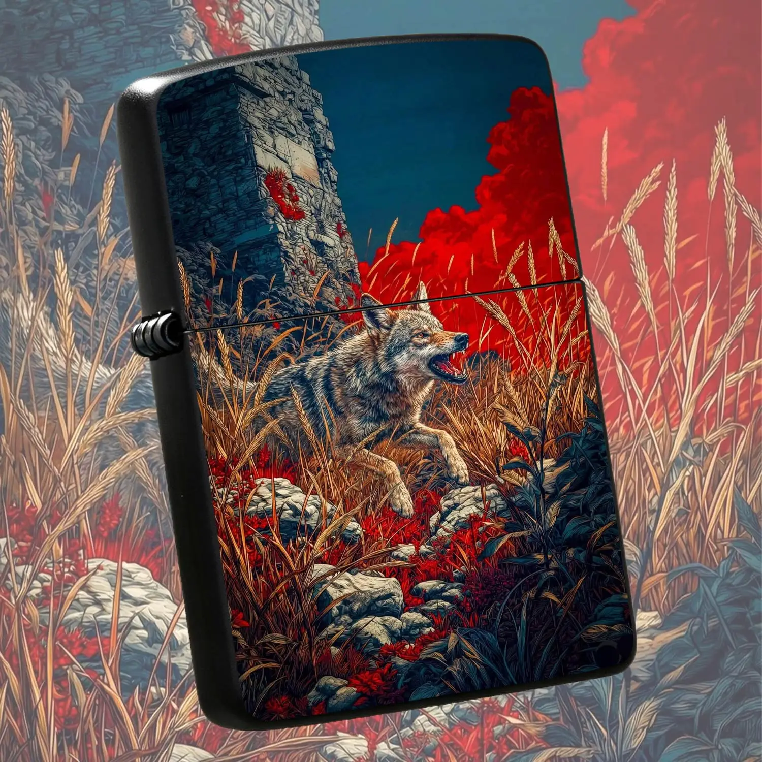 Exquisite Wolf Wilderness Art Printed Lighter, Retro Ruin Wild Aesthetic Portable Daily Ignition Accessory, Stylish Creative Practical Carry Item For Outdoor Camping Home Use, Unique Nice Gift Fo A Humorous And Interesting Lighter