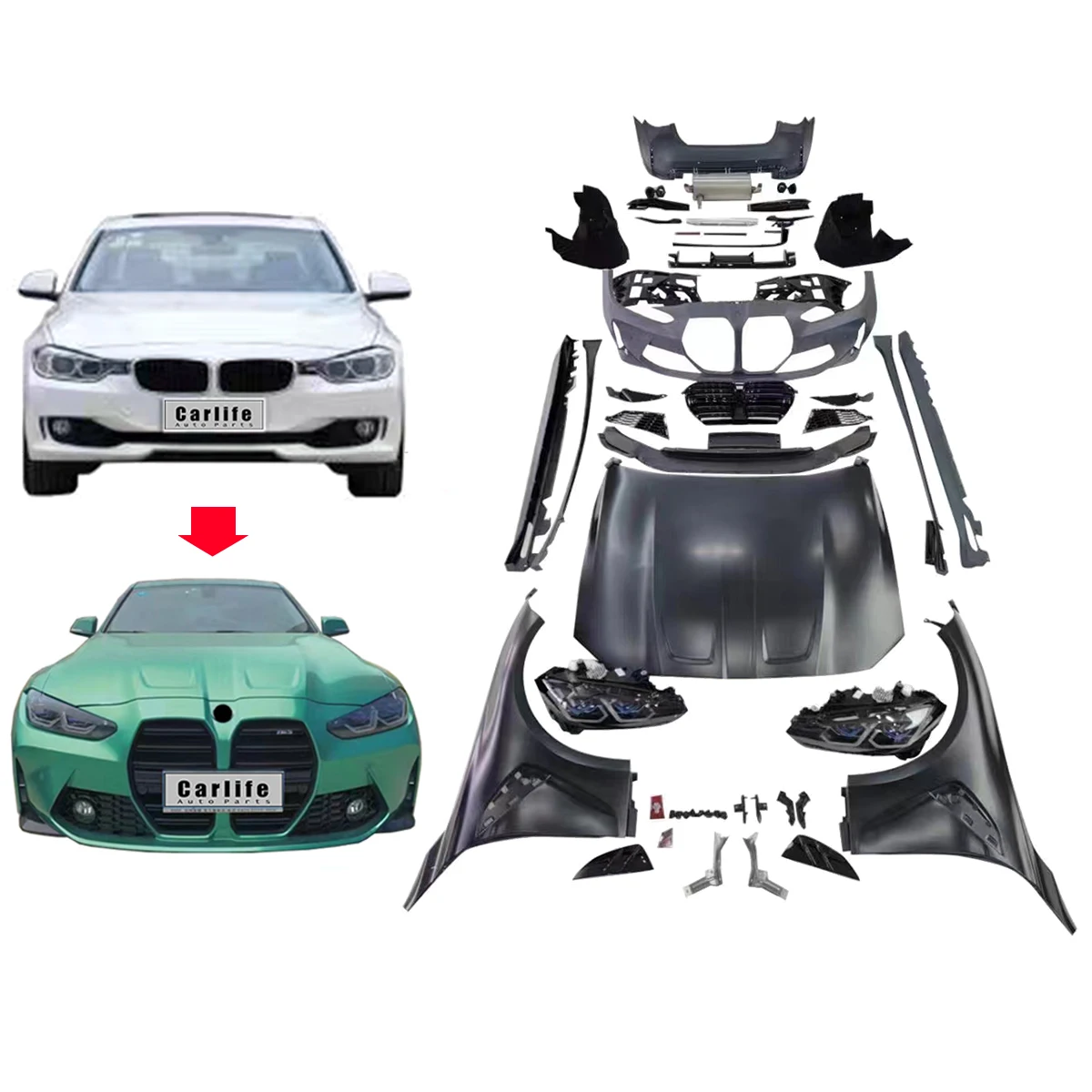 

Old to New BodyKit For F30 F32 G20 G22 modified to G80 M3 G82 M4 LOOK Car Conversion facelift Widebody body kit