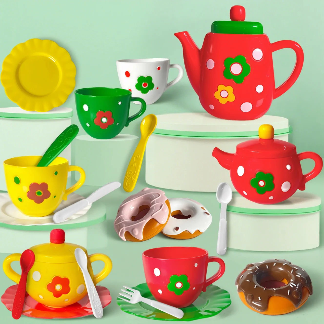 22-częściowy zestaw do herbaty dla dziewczynek - Zestaw do herbaty dla małej księżniczki, zabawka do udawania gry kuchennej dla dziewczynek, prezenty na Boże Narodzenie, Wielkanoc i urodziny