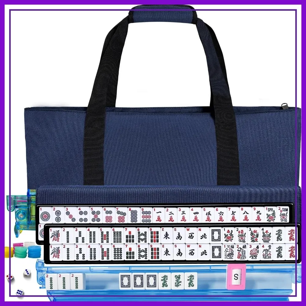 

American Mahjong Tile Set Complete with Bag, 166 White Tiles, 4 Racks with Pushers, Travel Game