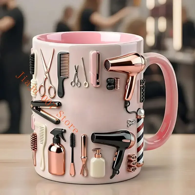 Pink Hairdresser Themed Ceramic Coffee Mugs With Ergonomic Handle For Barbers And Stylists 11oz Or 15oz Capacity C9GA