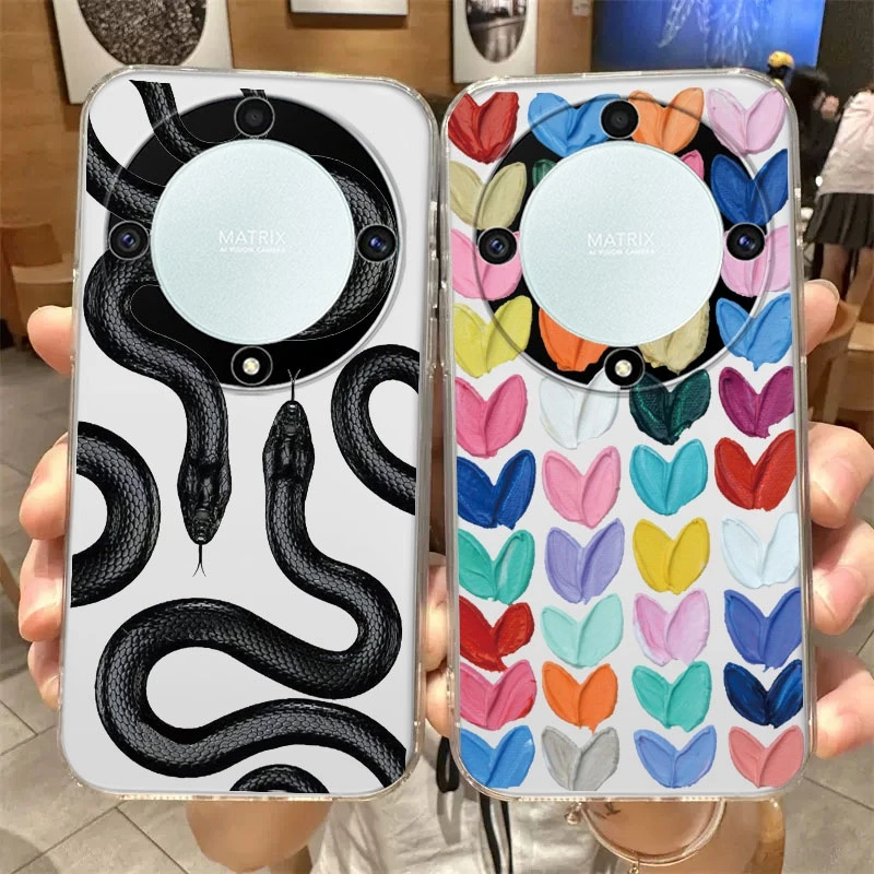 Love Black Snake Animal Flower Phone Case For Huawei Honor X9a X9b X30 50 Lite Magic4 Magic5 Magic6 Lite Silicone Printed Cover