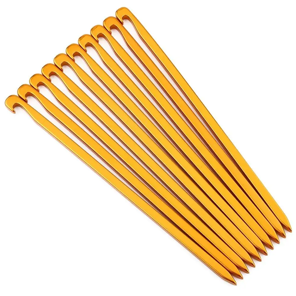 10x 16cm Heavy-Duty Aluminum Tent Stakes - Gold Canopy Awning Pegs for Camping