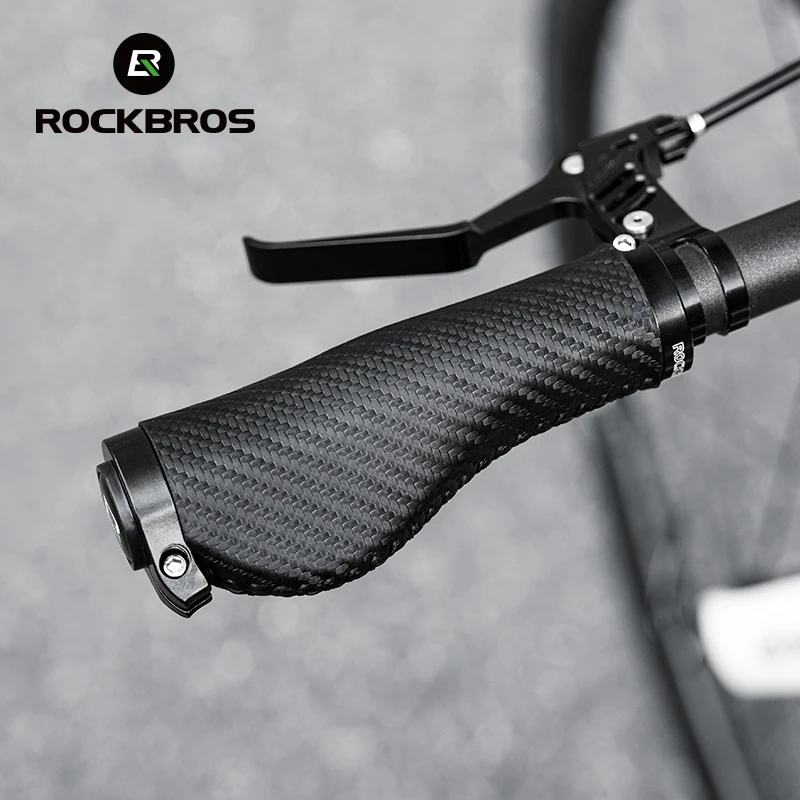 ROCKBROS MTB Bicycle Grips Leather Shockproof Anti-Slip Bicycle Grips Ergonomic PVC Waterproof Dustproof Handle Plug Bike Grips