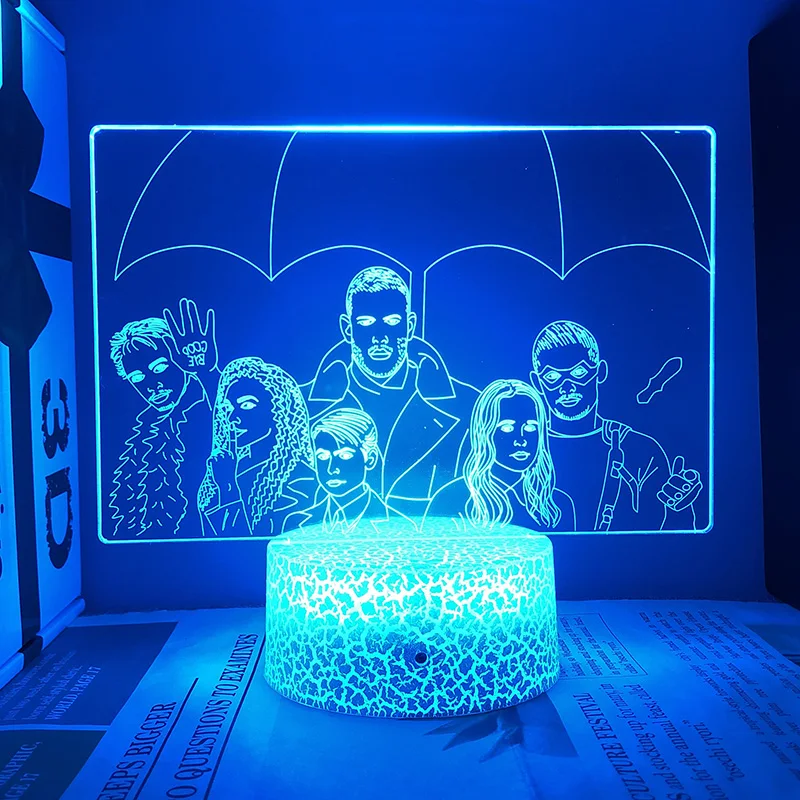 The Umbrella Academy Night Lights Personaliza la serie de TV figura soportes acrílicos lámpara Led dormitorio mesita de noche Deocr regalo de vacaciones