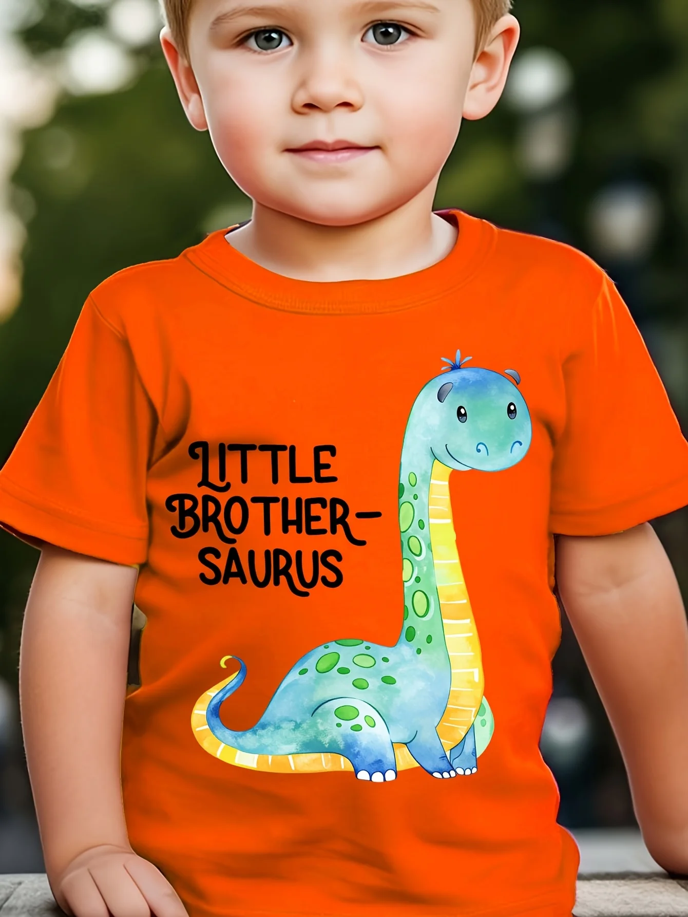 Little Brother Saurus Letter and Dinosaur Print Children's Fashion Creative  Summer Round Neck T-shirt Casual Parent-child Top