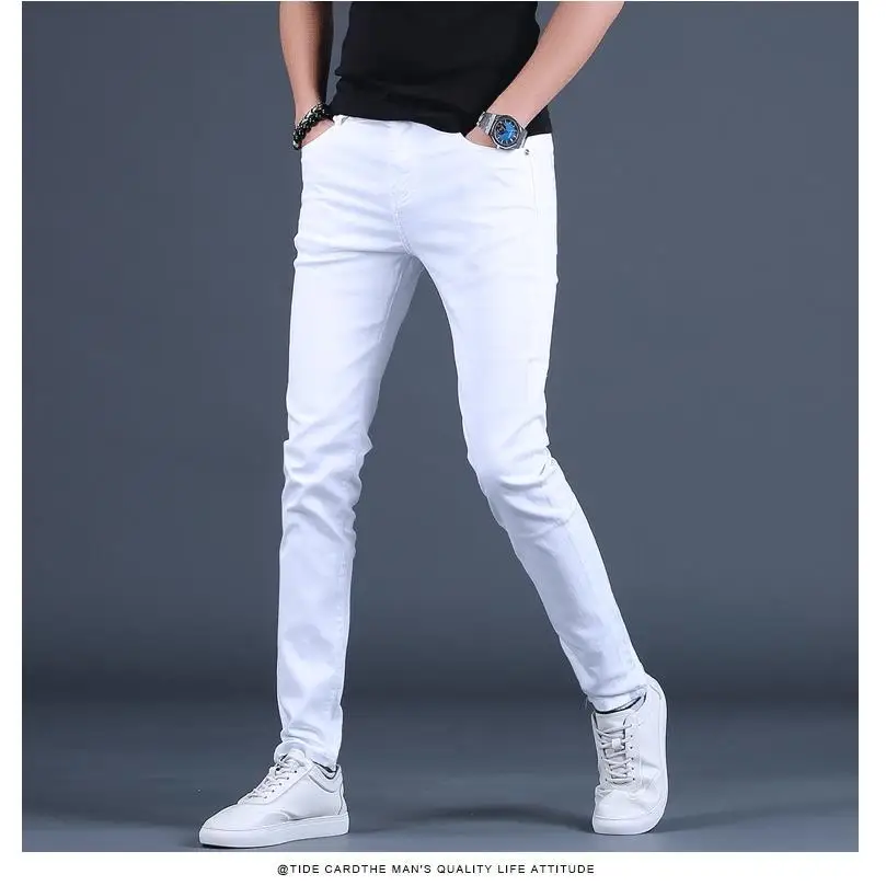 Mode Zwart Wit Denim Slim Fit Potlood Broek Voor Heren Lente Herfst Streetwear Broek Luxe Heren Kleding Skinny Jeans Heren