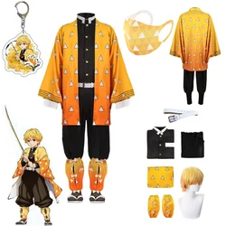 Anime Demon Moordenaar Kimetsu No Yaiba Agatsuma Zenitsu Cosplay tuum Pruik Vrouwen Kimono Uniform Halloween Kerstfeest Kleding