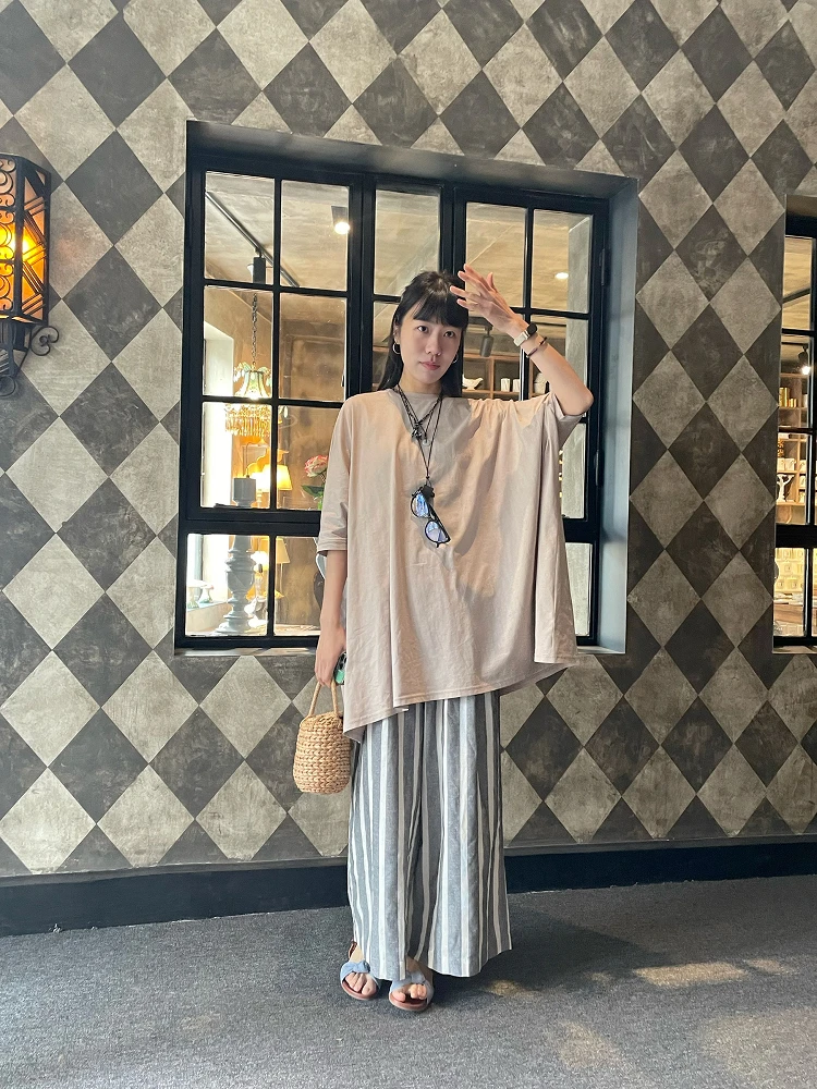 

Cxxmagique Oversize Cotton T-irt Batwing Sve ort Sve Women's Loose Fit round Ne Printed Commute Sle Summer Top