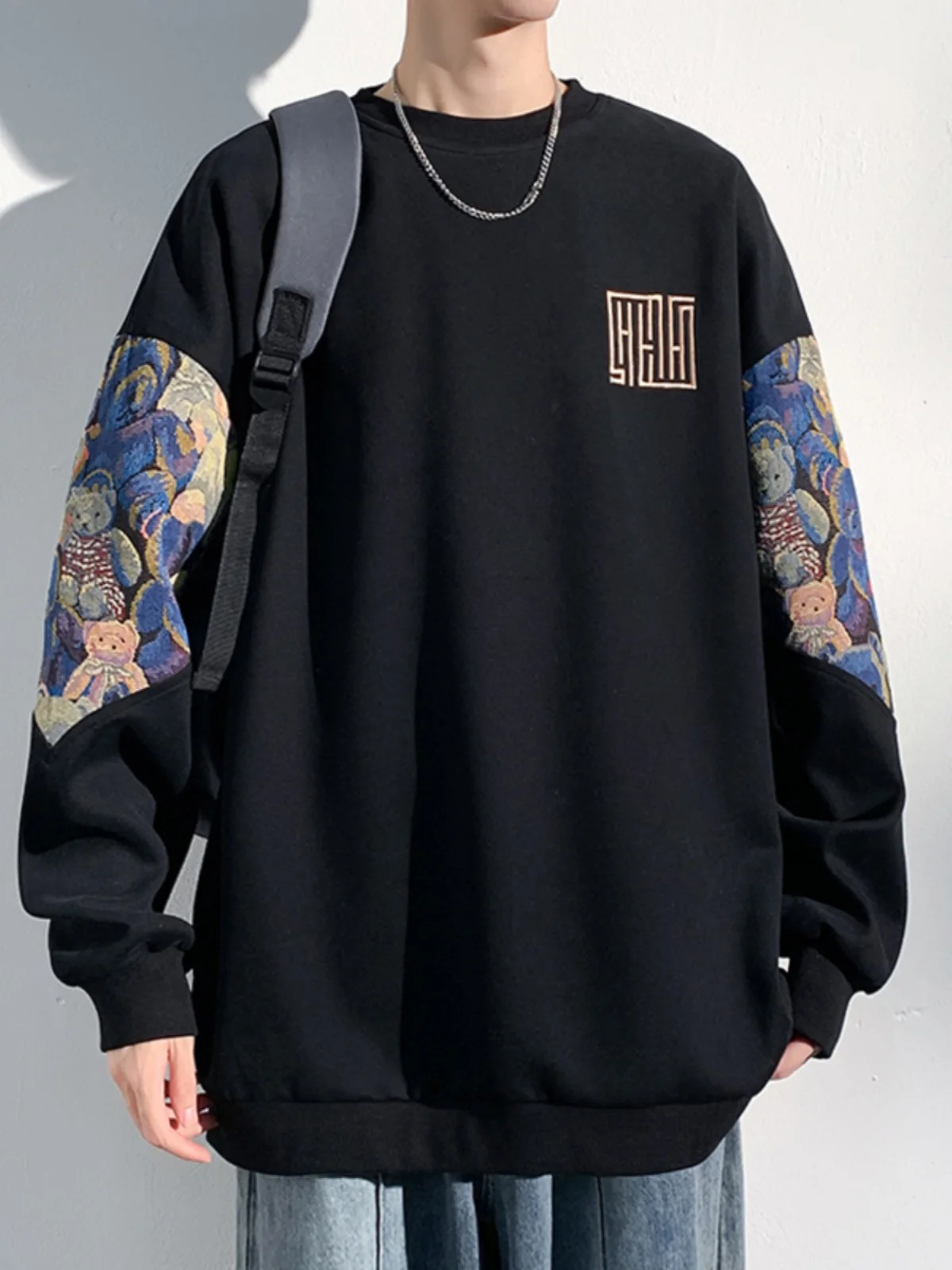 

Thickened Fleece Lined Embroidered Hoodie Men's Winter Jacket Patchwork Upper Body Chinese Style Youth Casual Comfortable Warmth