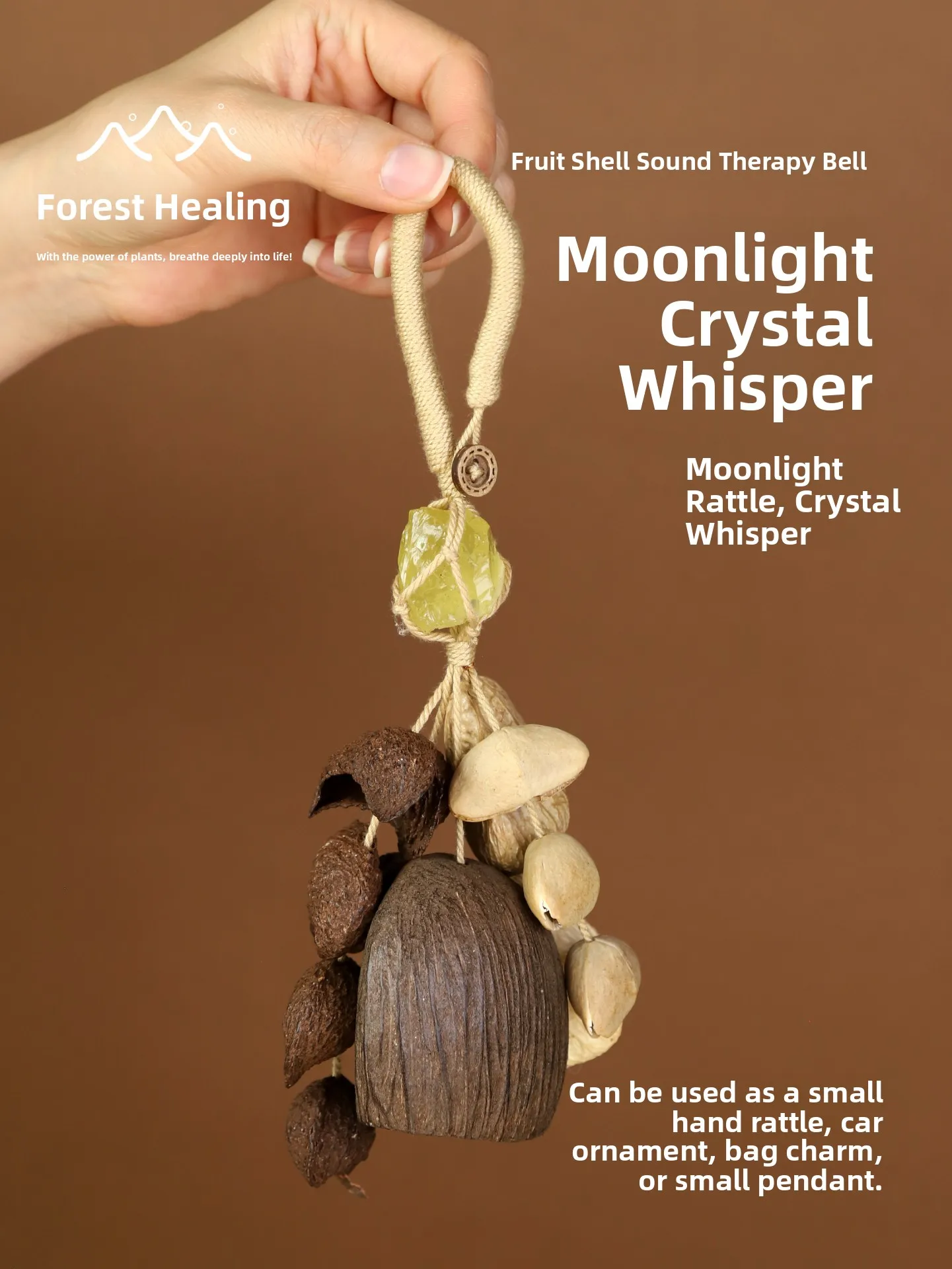 Menshino Natural Plant Seed Fruit  Bag Charm Moon Phase Pendant Hand Shake Bell Small Decoration Gift