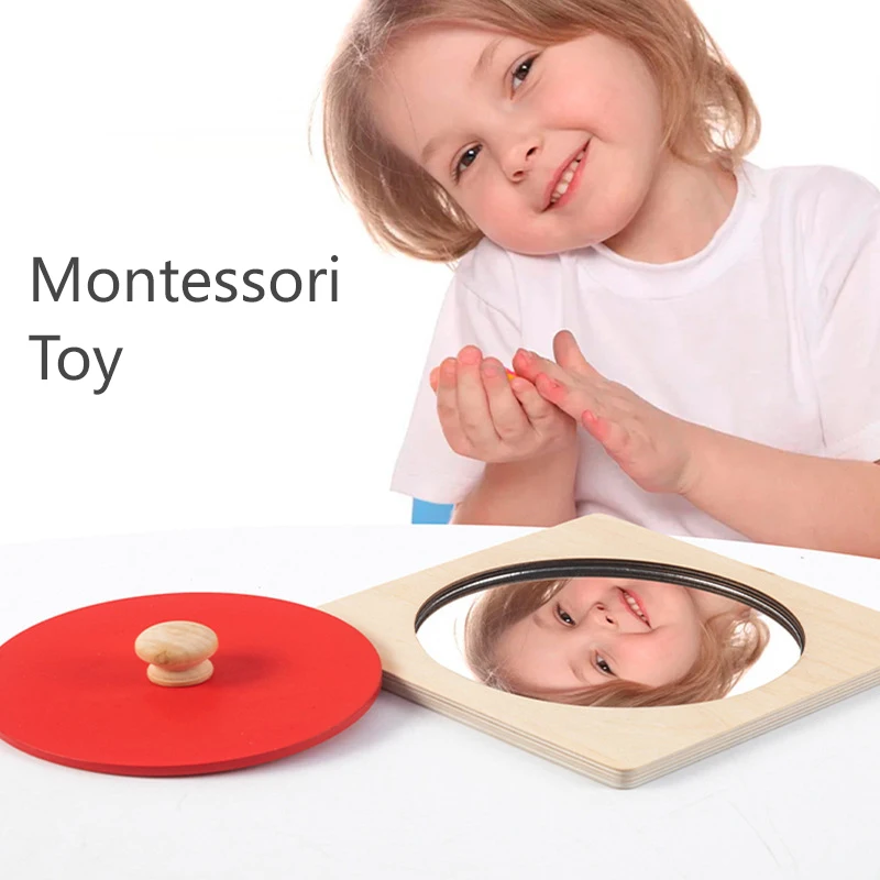 Montessori Mirror Puzzle Busy Board Wooden Toys Children Early Educational Sensory Toy For Toddler Preschool Teaching Aids Gifts