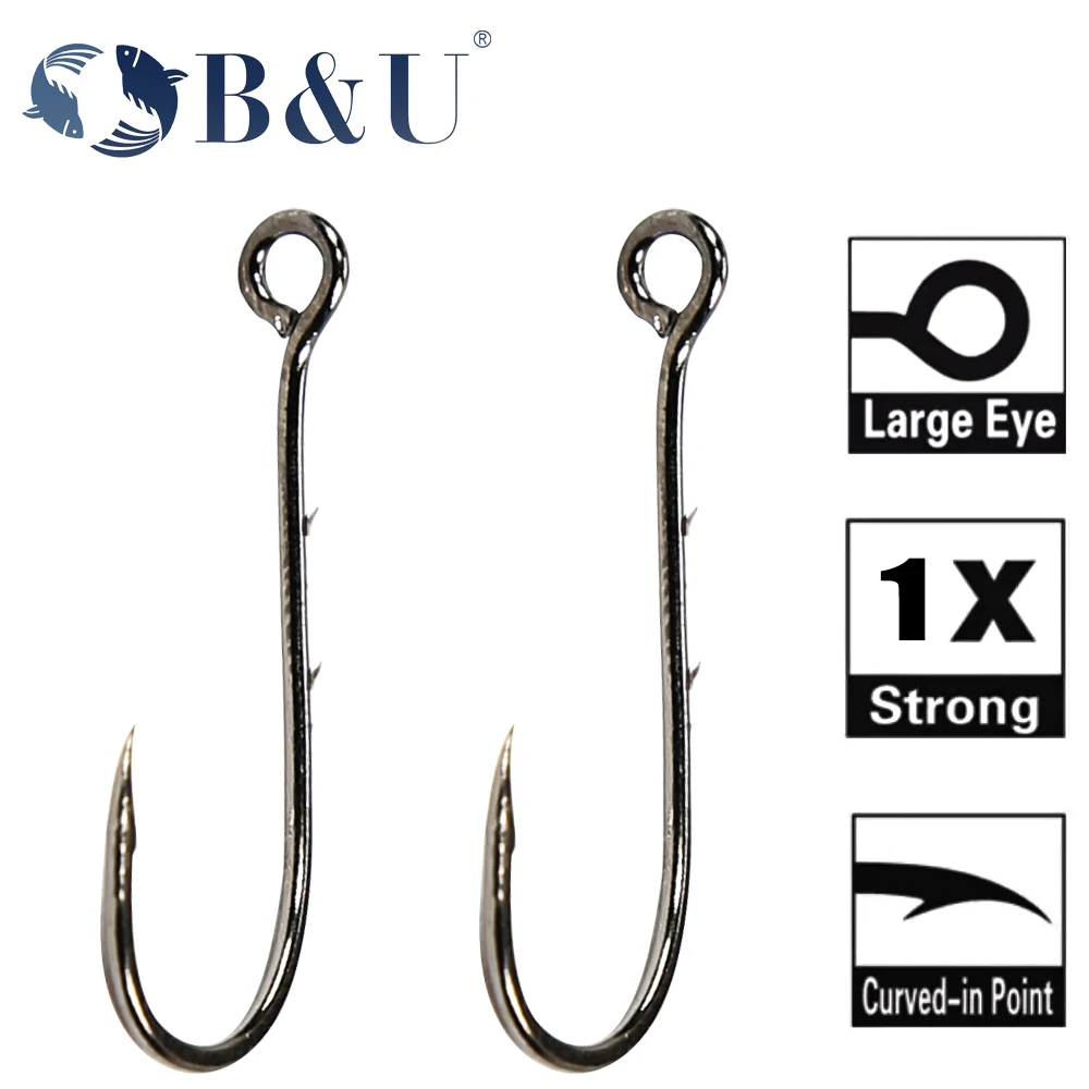 

B&U 20pcs big eyes ring barb Fishing hook Carbon Steel Single Hooks tackle Worm Hooks Fishing Soft Worm Hooks High Carbon Steel