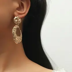 New Exaggerated Irregular Round Pendants Hanging Earrings for Women Double Layers Metal Uneven Oval Dangle Earrings Trendy Decor