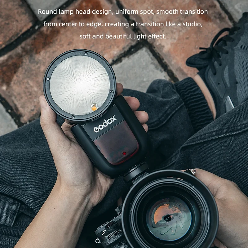 Godox V1 TTL Speedlite فلاش بطارية ليثيوم أيون رأس مستدير كاميرا لا سلكية فلاش HSS 1/8000s لكانون سوني نيكون فوجي أوليمبوس