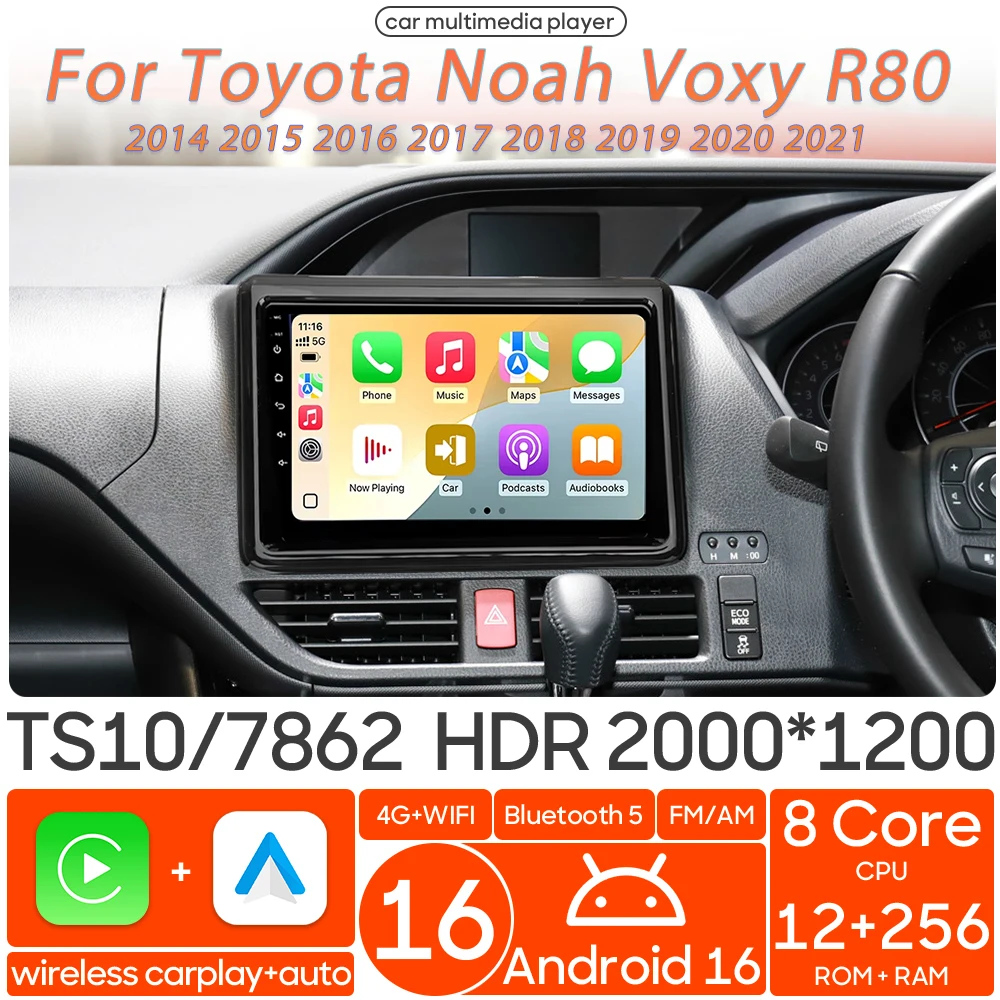 

Мультимедийный проигрыватель Android 16 для Toyota Noah Voxy R80 2014-2021 с экраном, Carplay, радио, видео, Wi-Fi, навигацией GPS и DSP