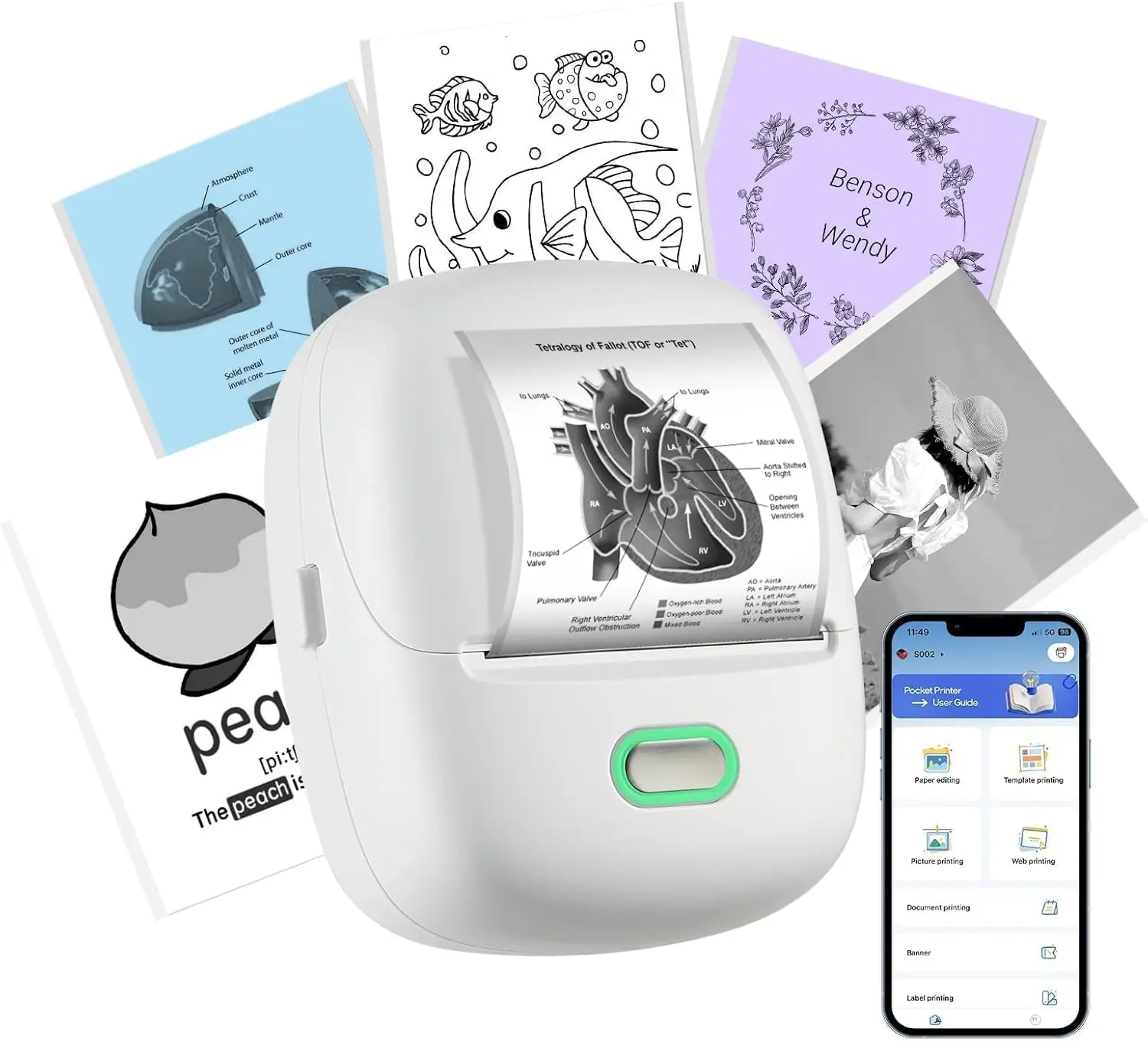

Mini Sticker Printer Portable Bluetooth Label Maker with 1 Roll Paper Thermal Inkless for Notes Journal DIY Gift