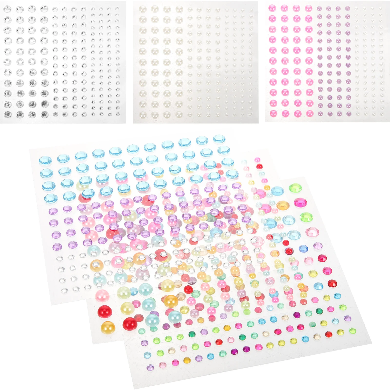 Rhinestone Pearl Stickers 6 Sheets Self-Adhesive for Makeup DIY Craft Decorations Multi-Use Gems Stickers Gem Sticker