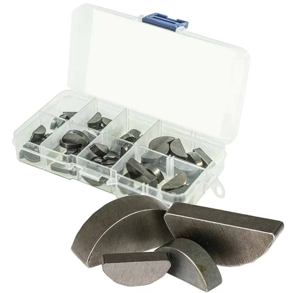 100/60Pcs Carbon Steel Woodruff Key Assortment Kit  8 Sizes Half Moon Key Keyway Key Stock Set Mechanical Hardware Repair Tool