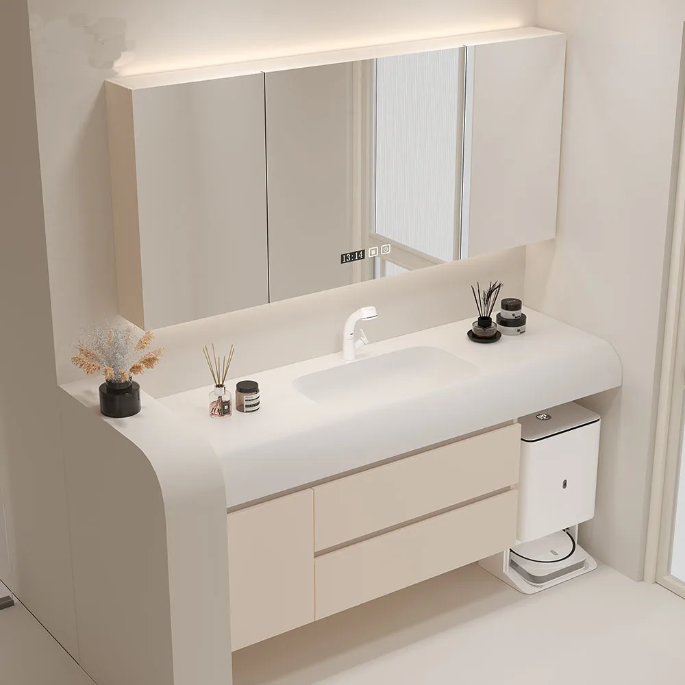 integrated washing table Solid wood bathroom cabinet Toilet hand washing table basin Smart mirror cabinet