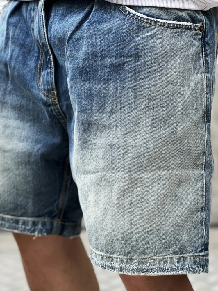 

Vintage Waed Japanese Sle Low Waist orts Red Ear Denim Non-Stretch Summer Seasonal Bens Handmade Four-Fifths Jeans orts