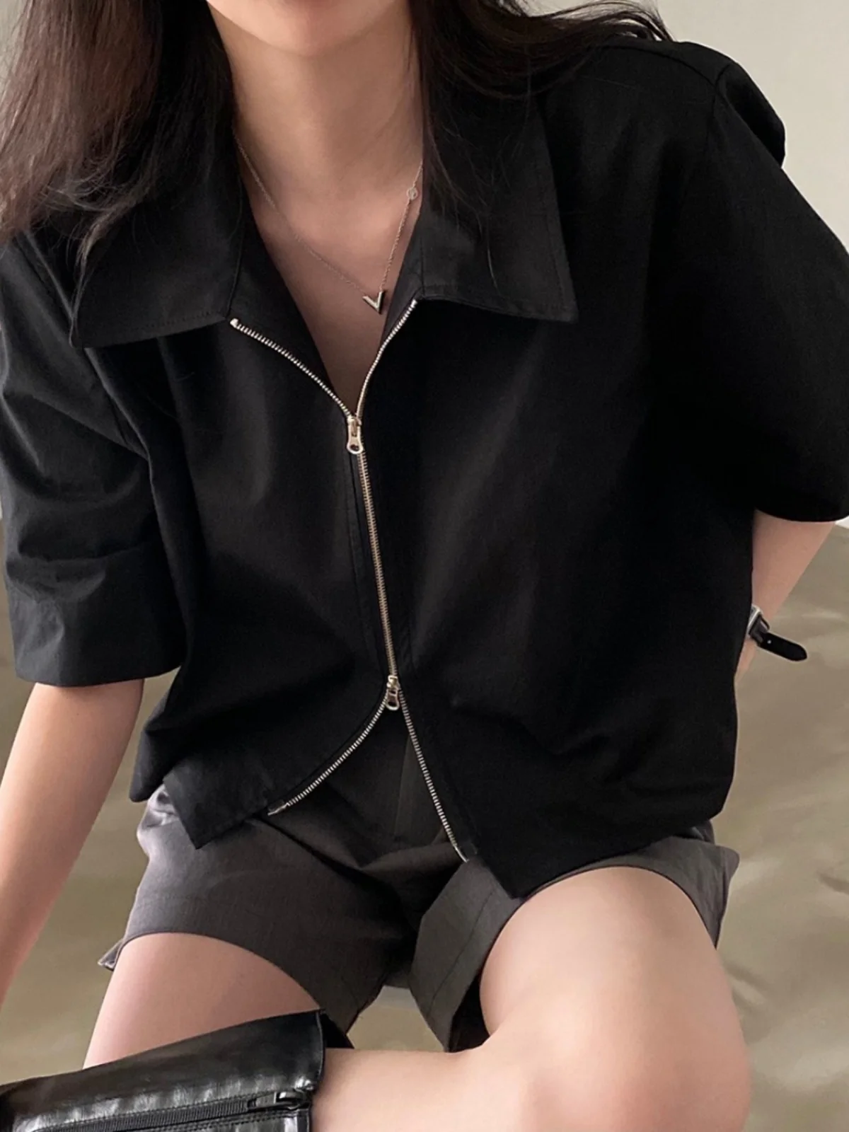 Chaqueta Casual Hoada de Manga Corta para Mujer, Verano 2025, Nuevo Estilo Coreano, E Cárdigan Corto con Doble Crema...