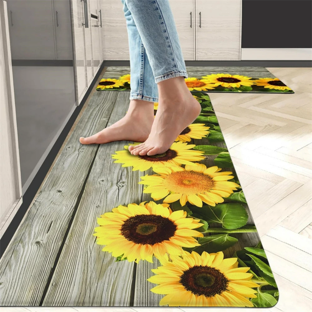 Alfombra de suelo de cocina, alfombra lavable de grano de madera de miel y girasol para lavandería, decoración del hogar, alfombra antideslizante para pasillo, felpudo para cabecera, regalo