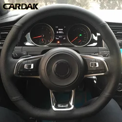 CARDAK DIY Black Artificial leather Car Steering Wheel Cover for Volkswagen Golf 7 GTI Golf R MK7 Polo GTI Scirocco 2015 2016