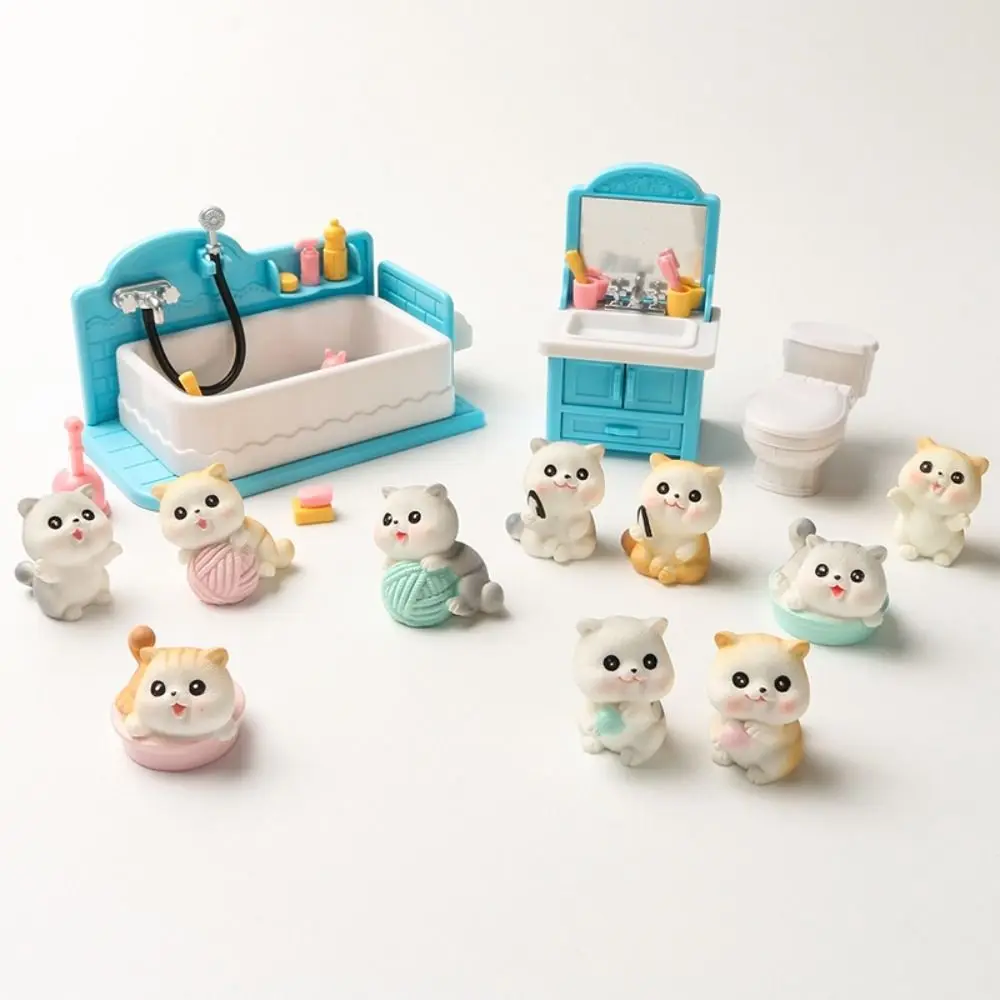 Juguetes de baño de simulación de muebles 1:12, figura de gato a escala 1:6, juegos de casa de muñecas para baño, bañera, inodoro, baño, casa de muñecas en miniatura