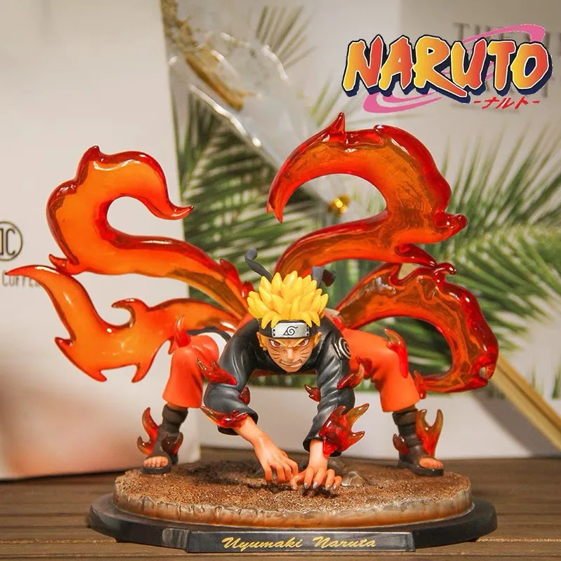 20CM Japanse Anime Uzumaki Naruto Model Speelgoed PVC Negen Tailed Demon Vos Vier Tailed Action Beeldjes Effigy Verzamelen decoratieve O