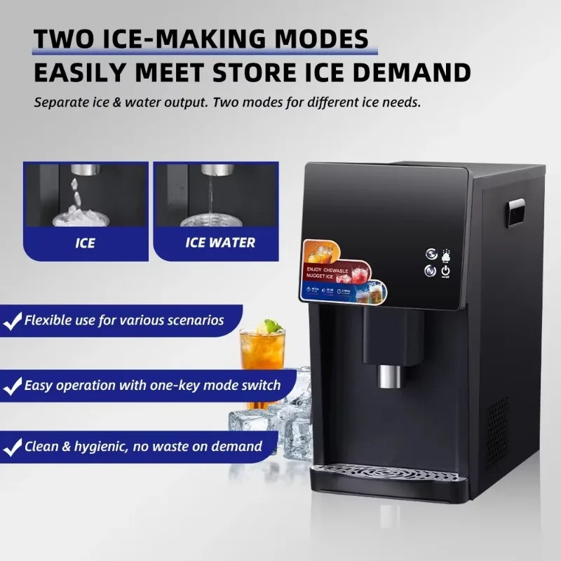 Stainless Steel 2-in-1 Commercial Unit, Automatic Nugget Ice Maker with Cold Water Dispenser, High Efficiency Kitchen Equipment