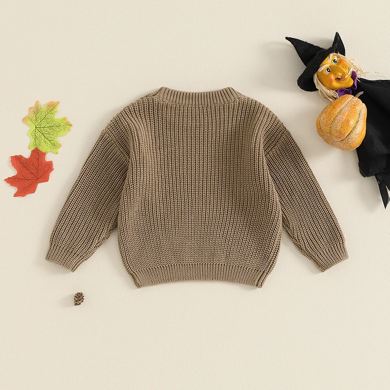 Maglione lavorato a maglia di Halloween per bambini Casual zucca/ricamo fantasma caldo Pullover a maniche lunghe maglieria infantile per bambini e