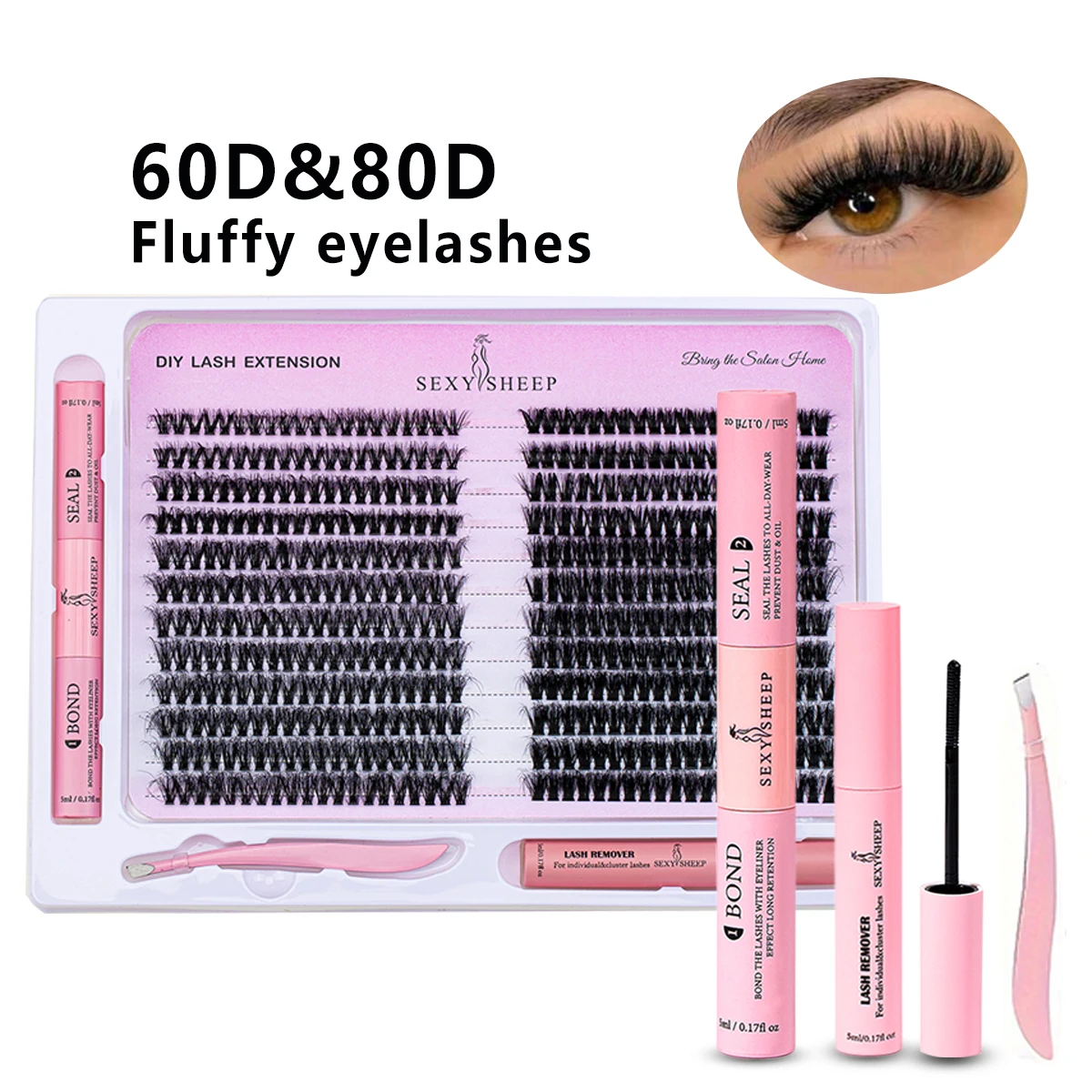 Zestaw do przedłużania rzęs DIY 480 szt. Indywidualne rzęsy Cluster Mix 40D 60D 60D 80D z klejem do rzęs i uszczelką oraz zmywaczem, pęseta