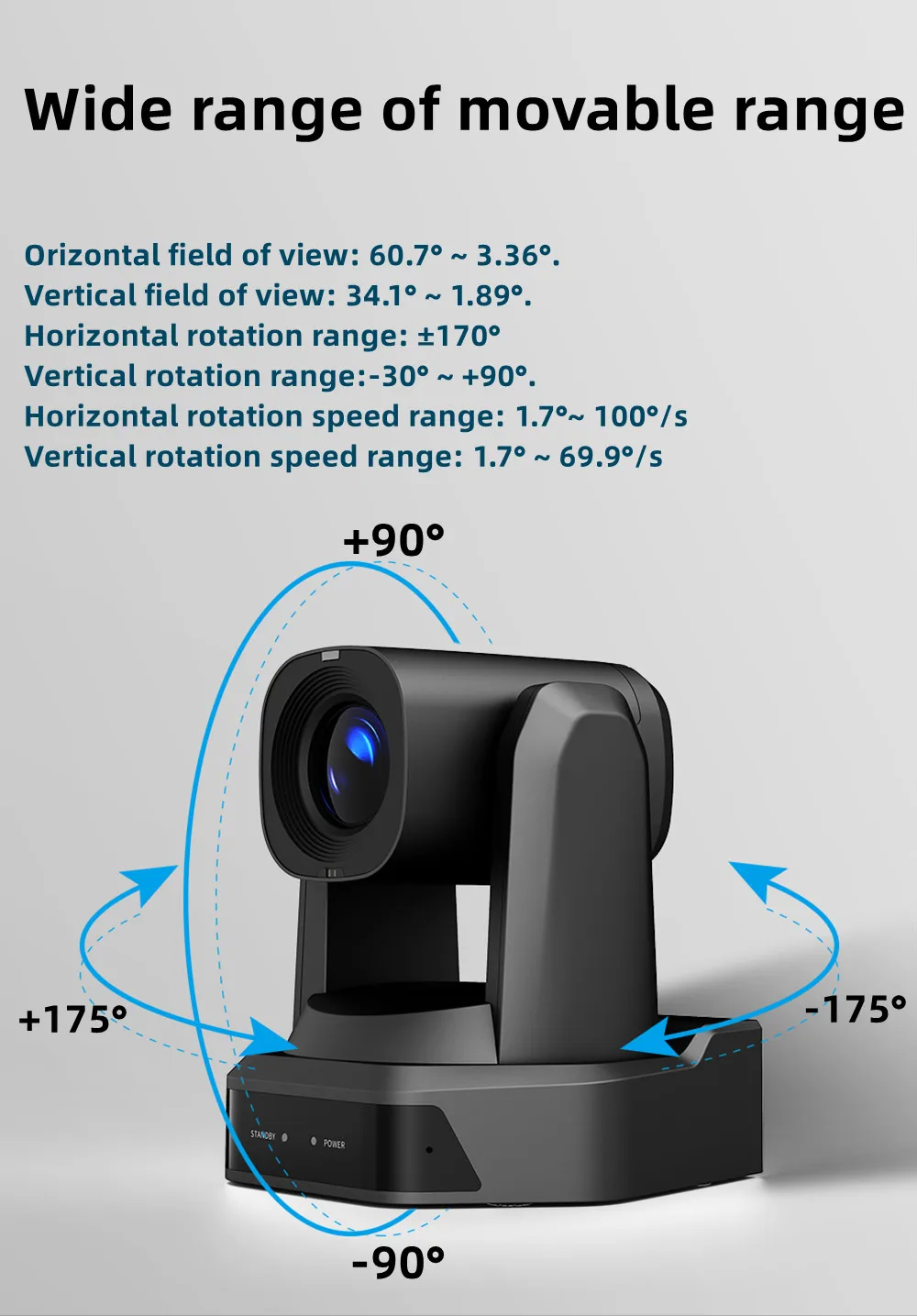 Video PTZ Camera NDI HX2 AI tracking 12/20/30X Optical Zoom 60fps with Mic Tally Light HDMI USB SDI LAN POE TOF Laser Ranging